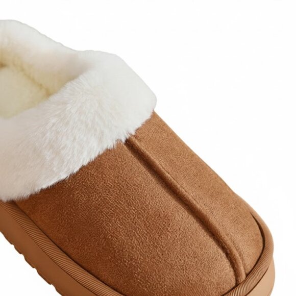 Women's Faux Fur Lined Slip-On SlippersCozy Warm Winter House Shoes~ (Camel/Tan) - Picture 3 of 5